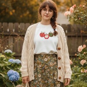 Vintage 90s Bon Worth Apple Sweatshirt | Cottagecore Grannycore Geek Chic